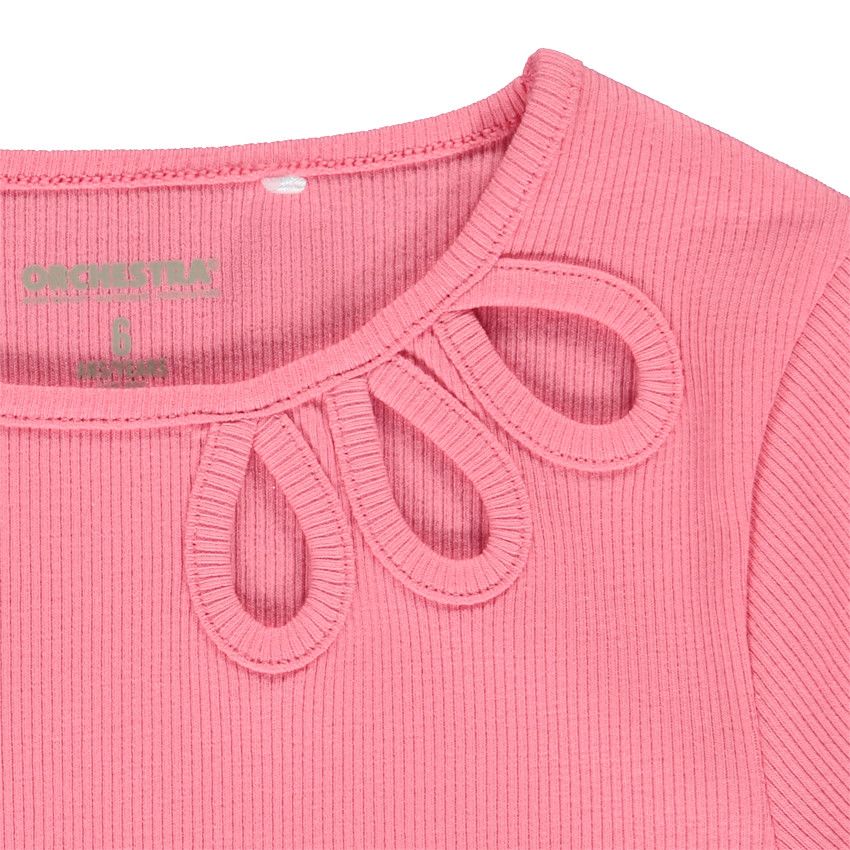 T-shirt manches courtes côtelé et ajouré pour fille - Multicolore