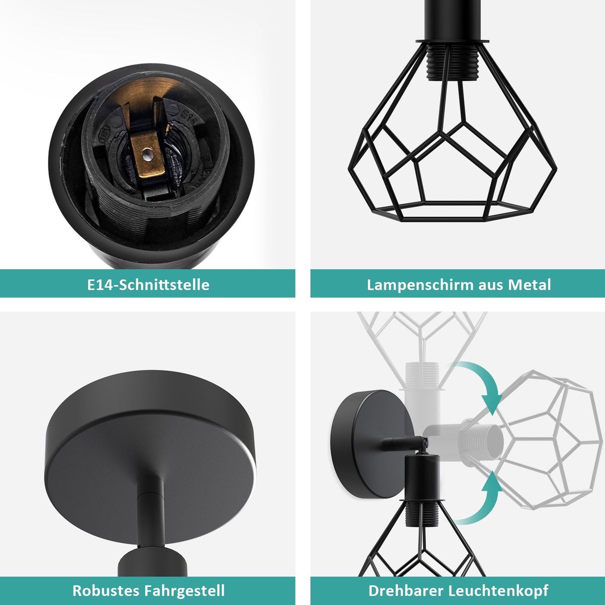 EMKE Retro Wandlamp - Industriële wandlamp met E14 fitting, perfect voor woonkamer en hal (lamp niet inbegrepen)
