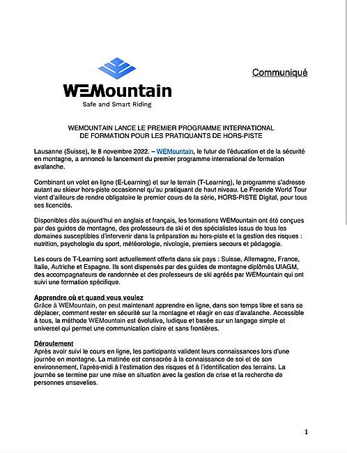 WEMOUNTAIN - FORMATION EN LIGNE OFFPISTE SECURITE MONTAGNE