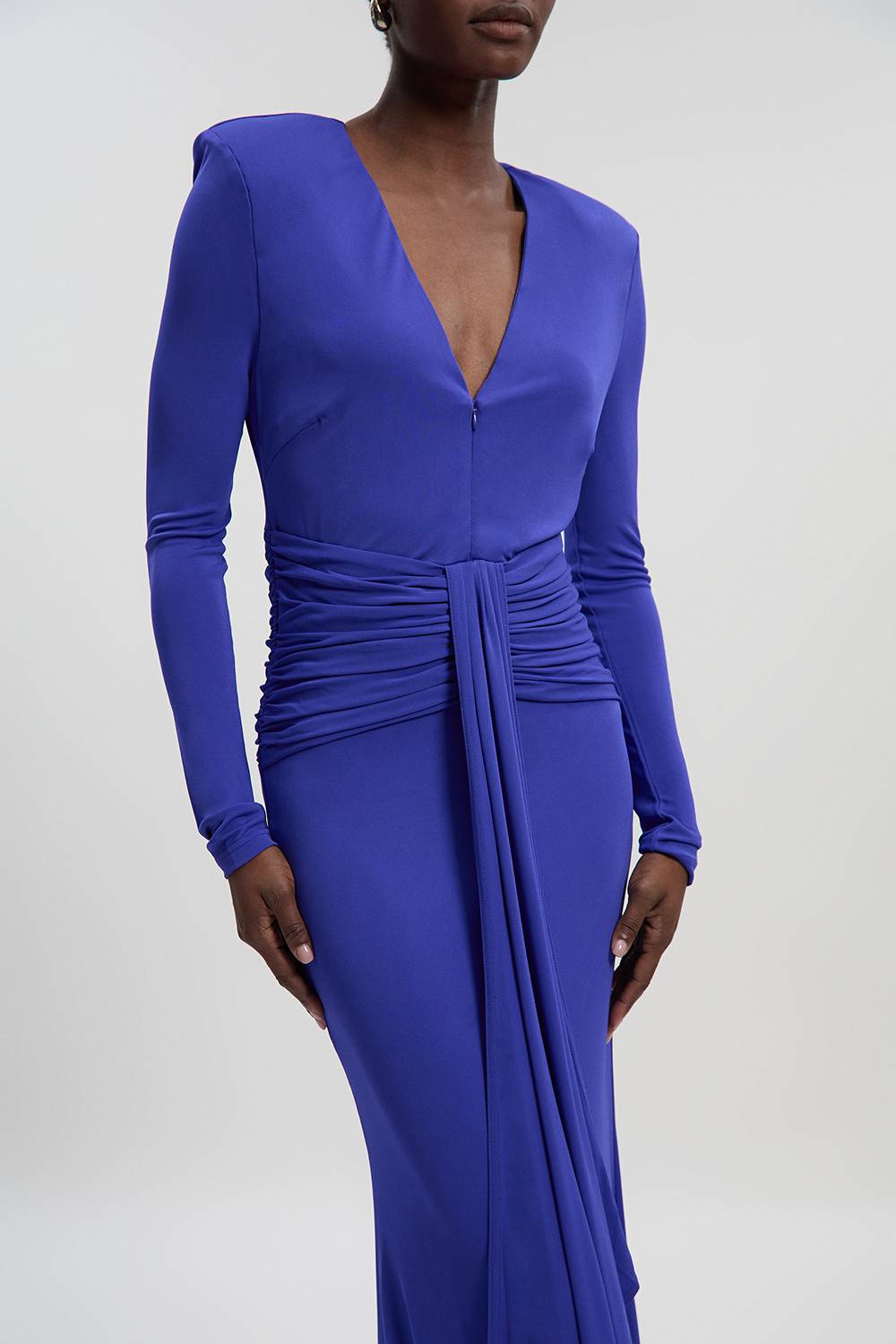 KarenMillen Robe Maxi Premium en Jersey Crêpe Stretch avec Col V et Détail Zip