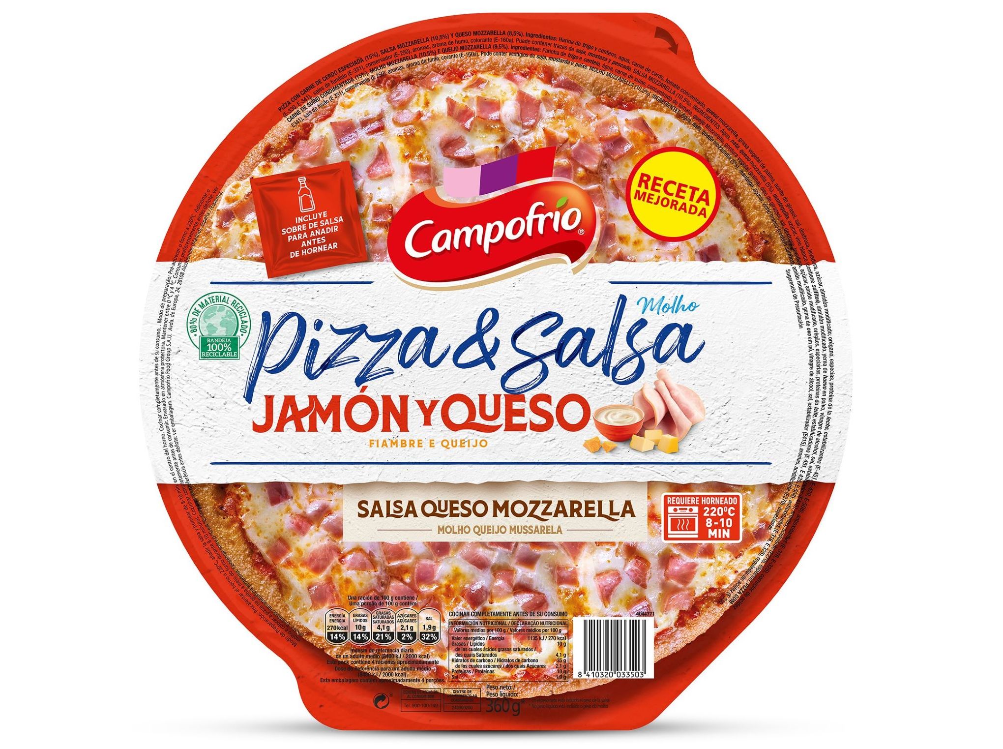 PIZZA DE FIAMBRE E QUEIJO CAMPOFRIO 360G