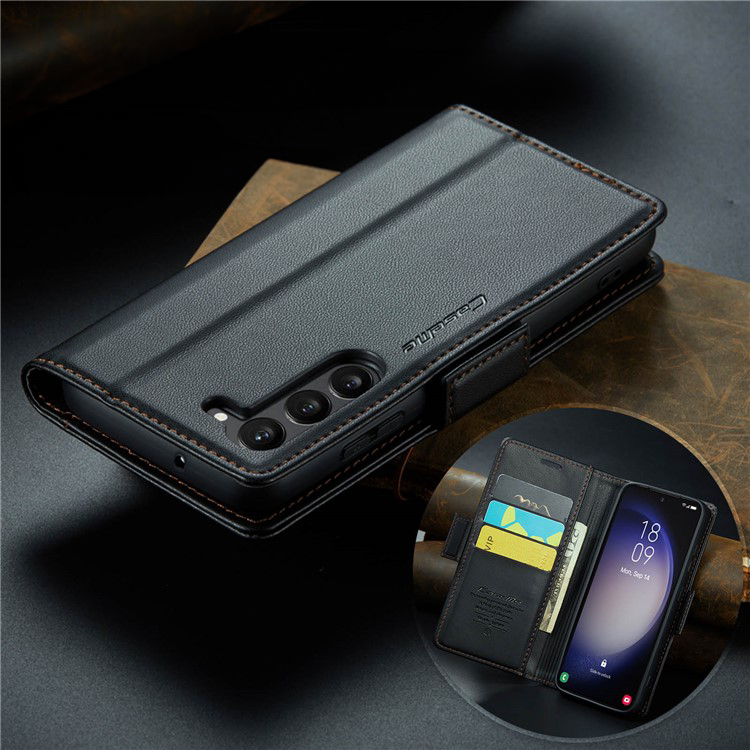 Samsung Galaxy S24  Plus Leder Tasche Flip Wallet Etui mit Kartenfächern Litchi Look - Schwarz