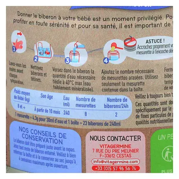Leite de cabra orgânico Babybio Caprea, 3ª etapa, 800g