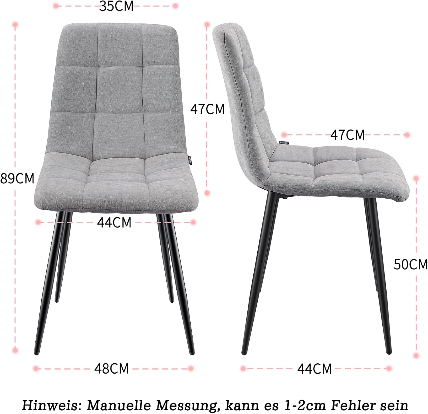 Esszimmerstühle 6er Set, Gepolsterter Stuhl mit Hoher Rückenlehne und Leinendesign, Esstischstühle mit Metallfuß, für Esszimmer, Wohnzimmer, Küche, Schlafzimmer und Empfangsraum, Grau