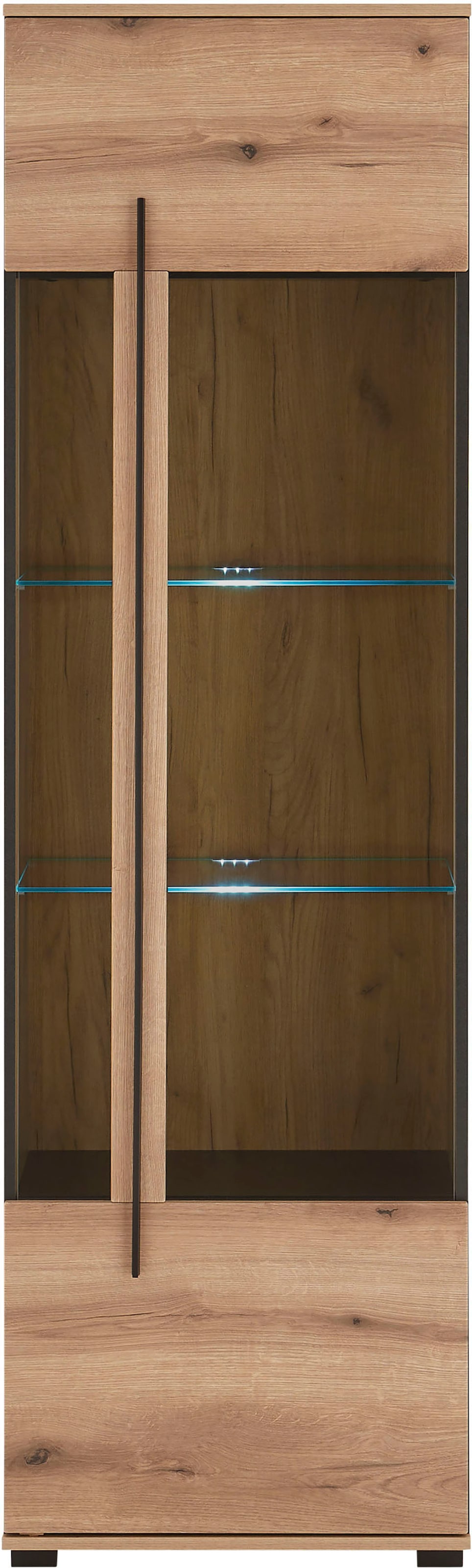 INOSIGN Vitrine »Cantara, Vitrinenschrank in Eiche Evoke oder weiss, Standvitrine« schwarzer Stangengriff, ausreichend Stauraum, vielseitig einsetzbar