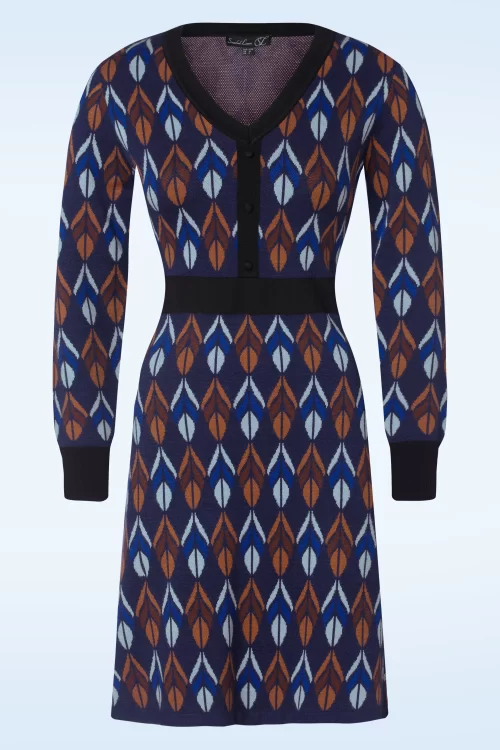 Smashed Lemon Kaya Leaf gebreide jurk in blauw en bruin