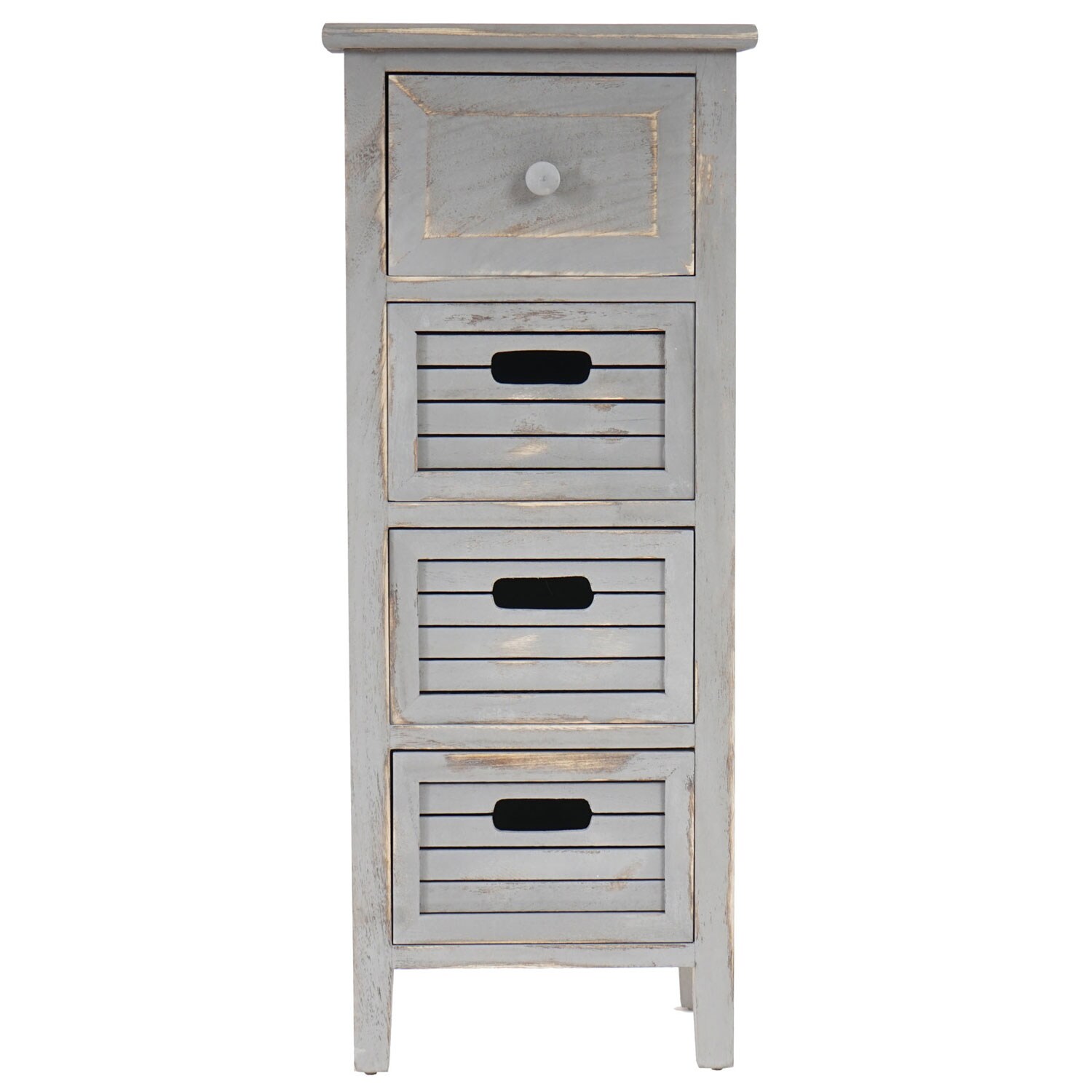 Kommode H18, Schubladenschrank Schrank, 4 Schubladen, 74x30x25cm Shabby-Look Vintage ~ grau