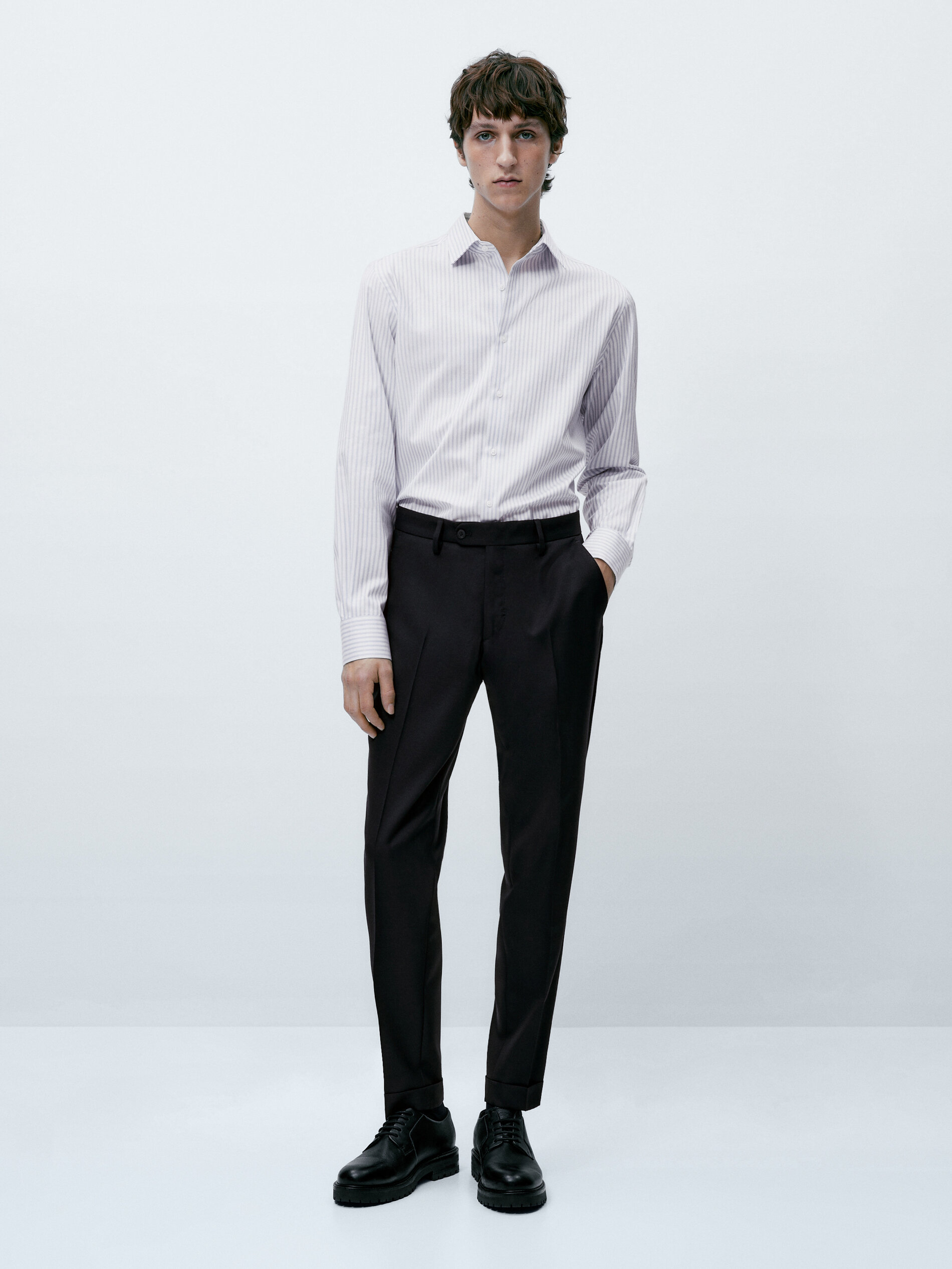 Camisa de fácil passar, corte regular - CELESTE