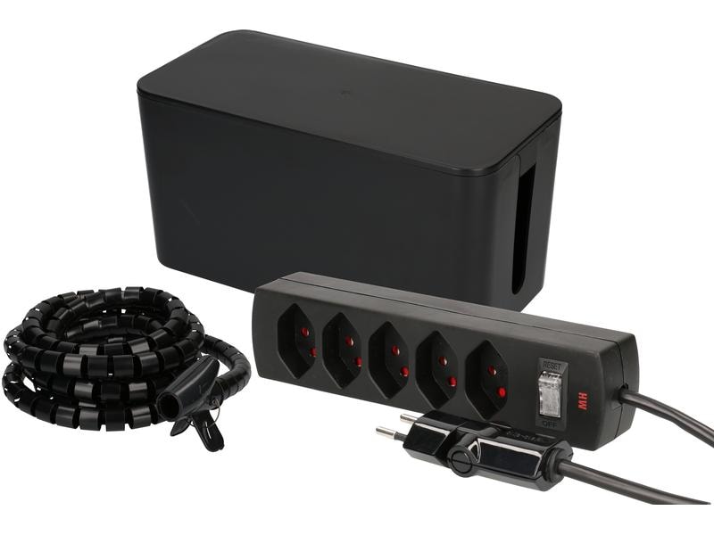 Max Hauri Kabelbox mit Steckerleiste 5x T13 Schwarz Kabelbox inkl. Steckdosenleiste mit Schalter, 235 x 115 x 121 mm