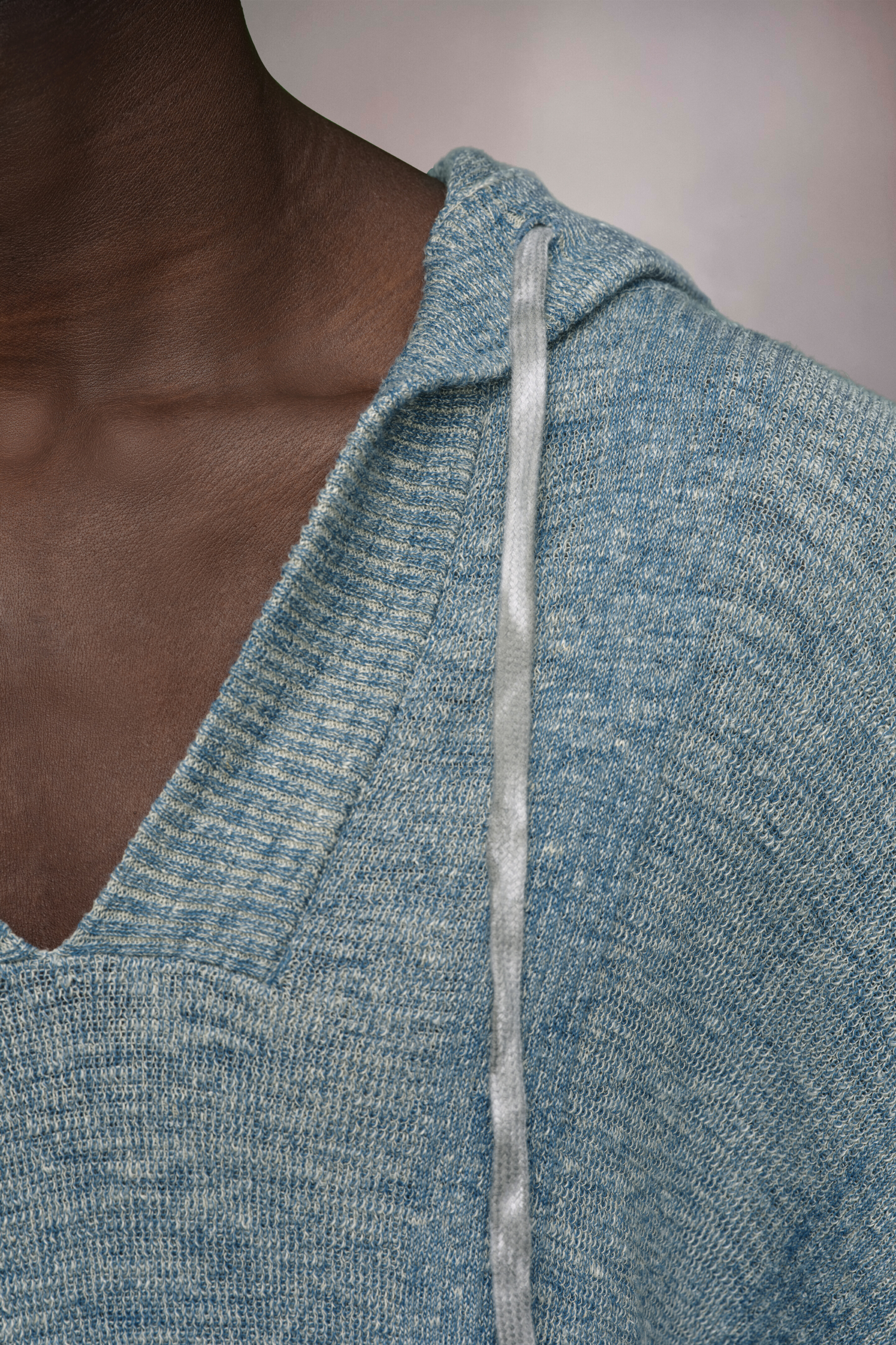 Sweat-shirt à capuche d'été en maille chinée Pétrole
