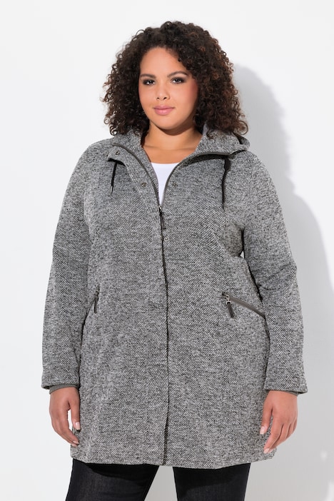 Strickfleece-Jacke, Kapuze, 2-Wege-Zipper, Zipptaschen