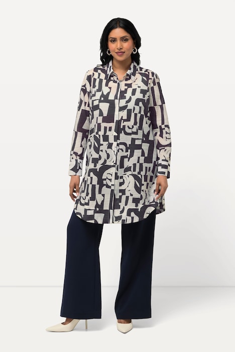 Longbluse, grafisches Design, Hemdkragen, Langarm