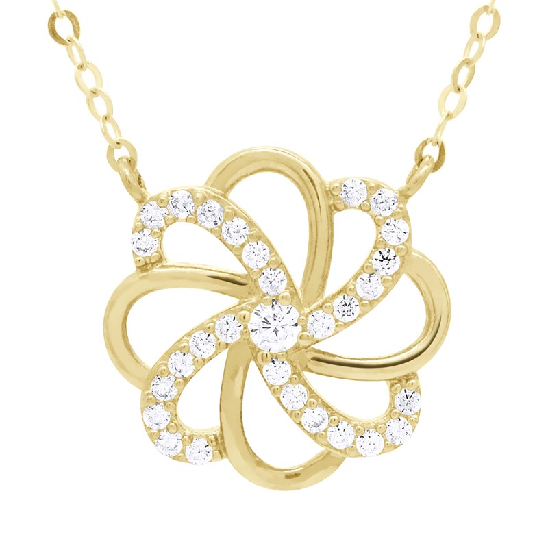 Collier - Pendentif Fantaisie Orné d'Oxydes de Zirconium - Or Jaune