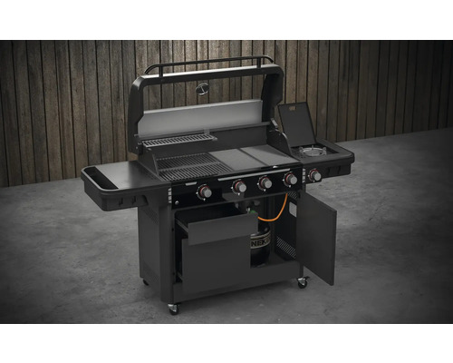 Tenneker® Gasgrill Halo Power Zone TG 4 180,4 x 61 x 117,5 cm 4-pits + zijbrander, gietijzeren rooster, platformsysteem, glazen inzetstuk in het deksel