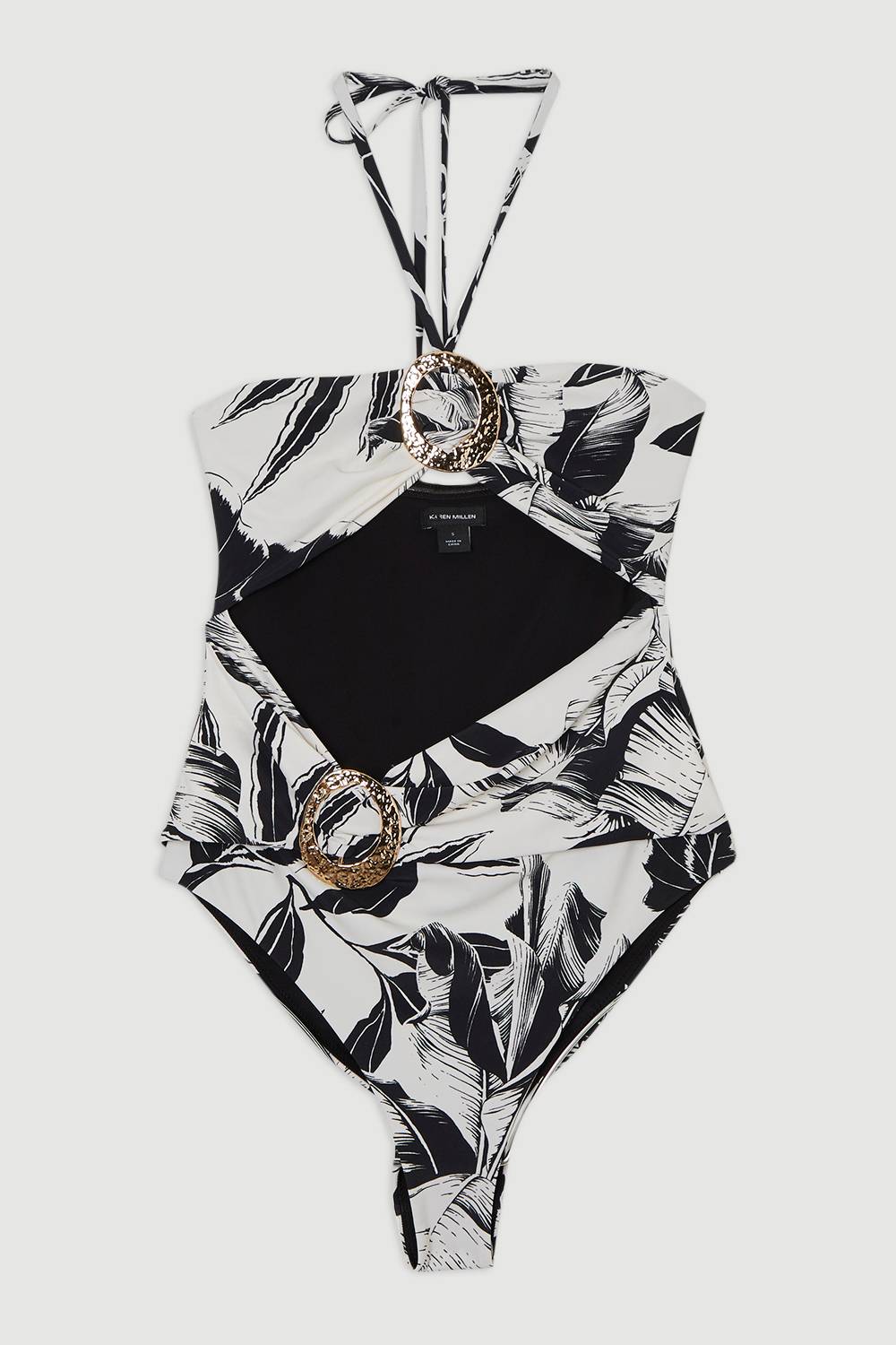 KarenMillen Maillot de bain Tall Slinky à imprimé palmier et découpes