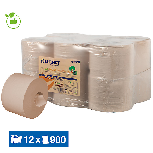 Papier toilette jumbo Lucart EcoNatural L-One 2 épaisseurs, lot de 12 mini jumbo