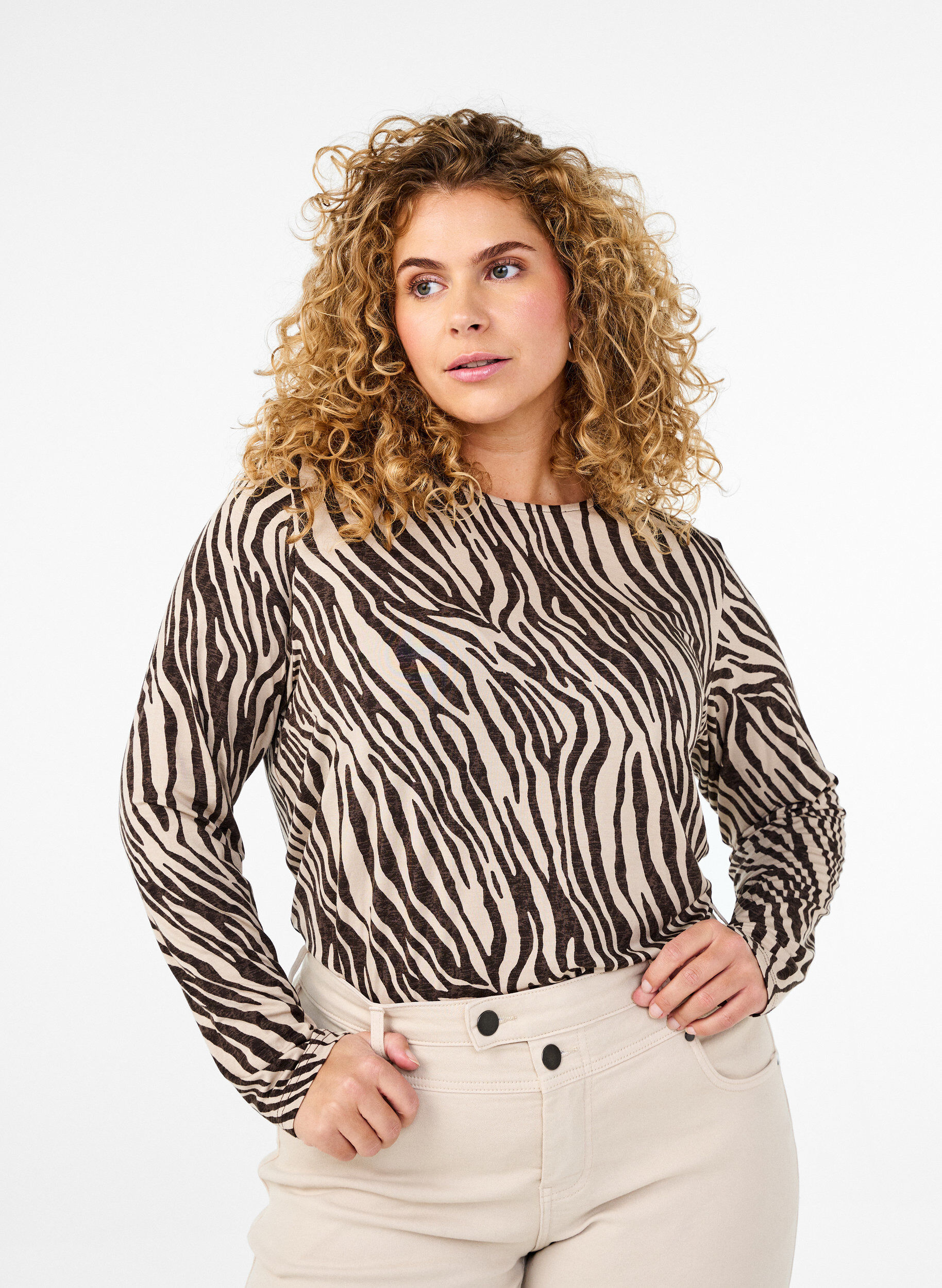Langærmet bluse med zebraprint