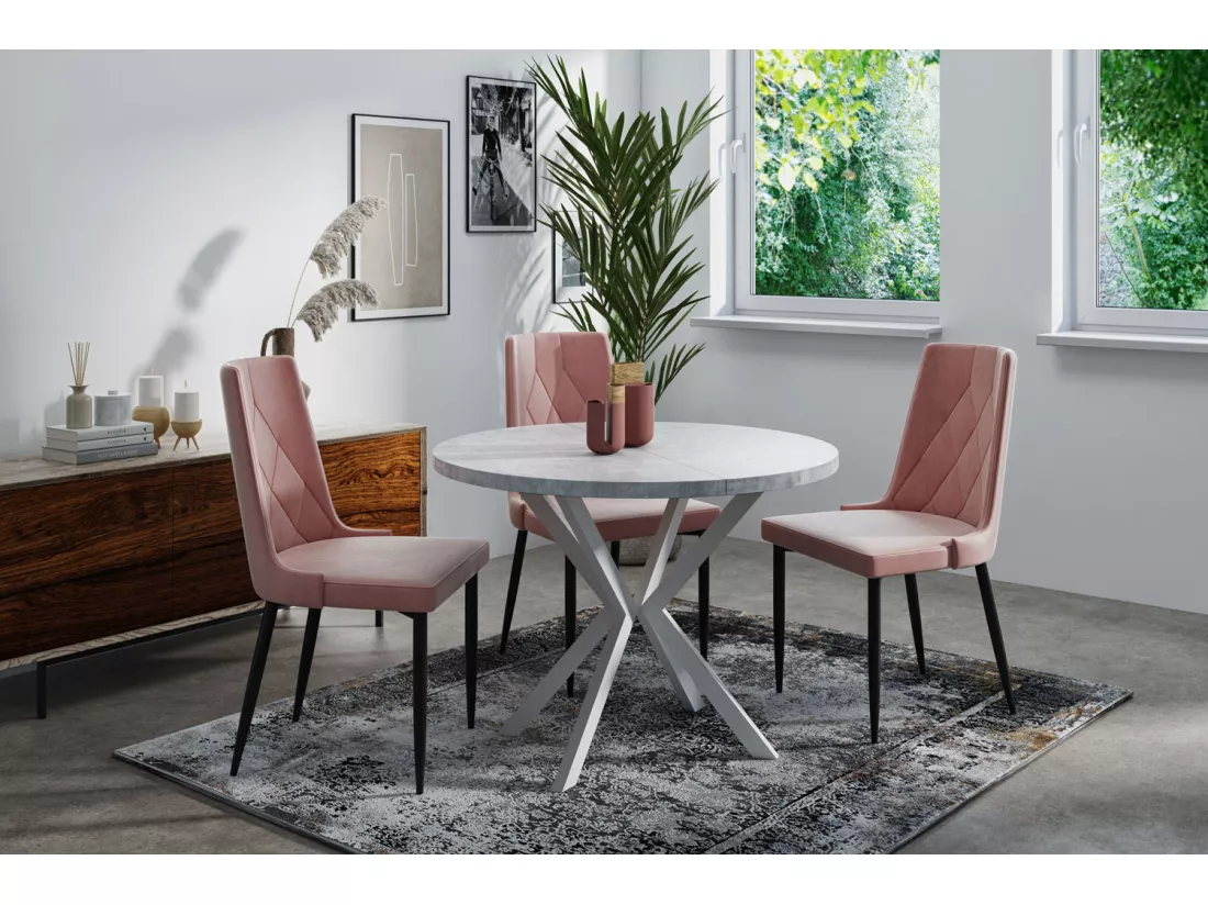 Table à Manger Extensible Ronde - Table Style Loft Avec Blanc Pieds En Métal - 120 à 200 Cm - Table Ronde Style Industriel Pour Le Salon - Compacte - Gris - 120 Cm