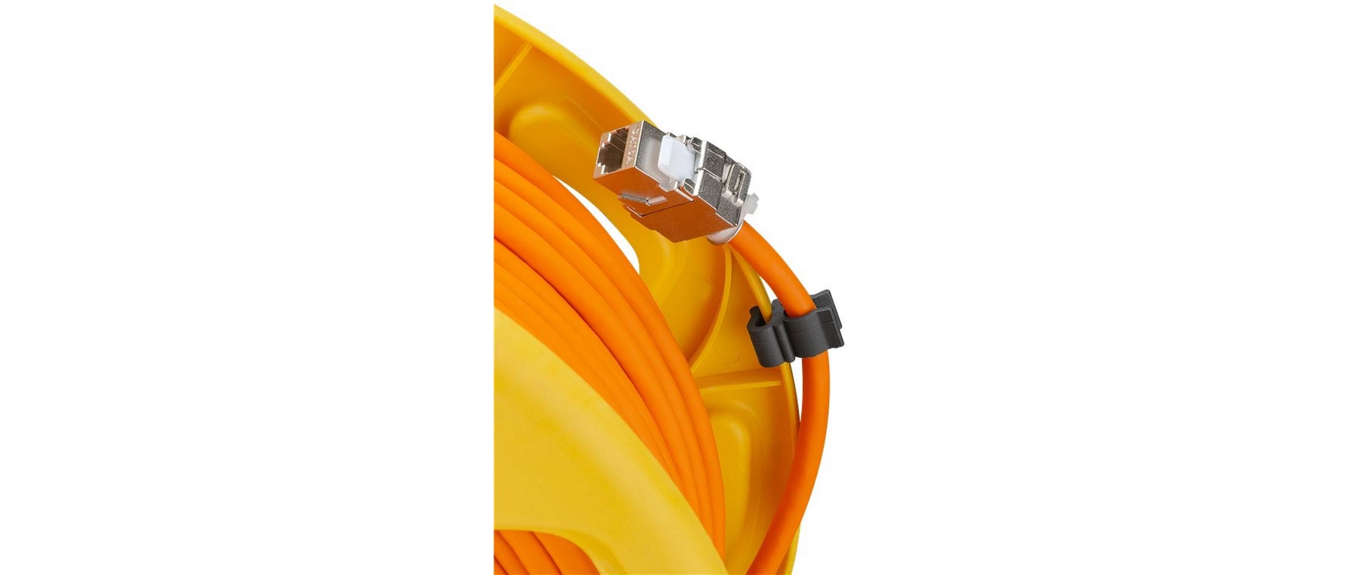 Patchkabel 58938 Cat 7A, S/FTP, 90 m, Orange<br>Mobile RJ45 Netzwerk Kabeltrommel