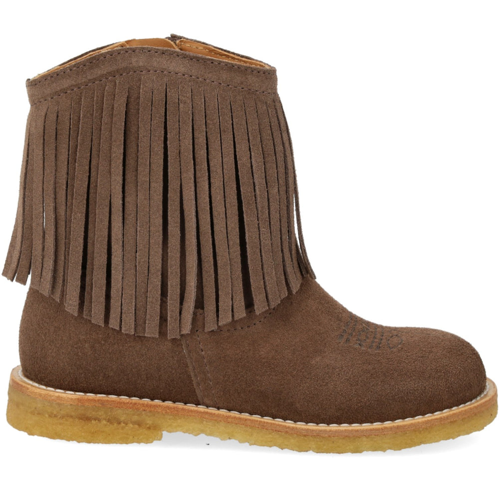 Køb Angulus Dark Taupe Cowboystøvle Med Frynser Og Broderi