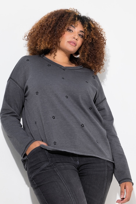 Sweatshirt, Flocksterne, Oversized, V-Ausschnitt, Langarm