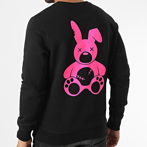 Sweat Crewneck Lapin Noir Rose Fluo