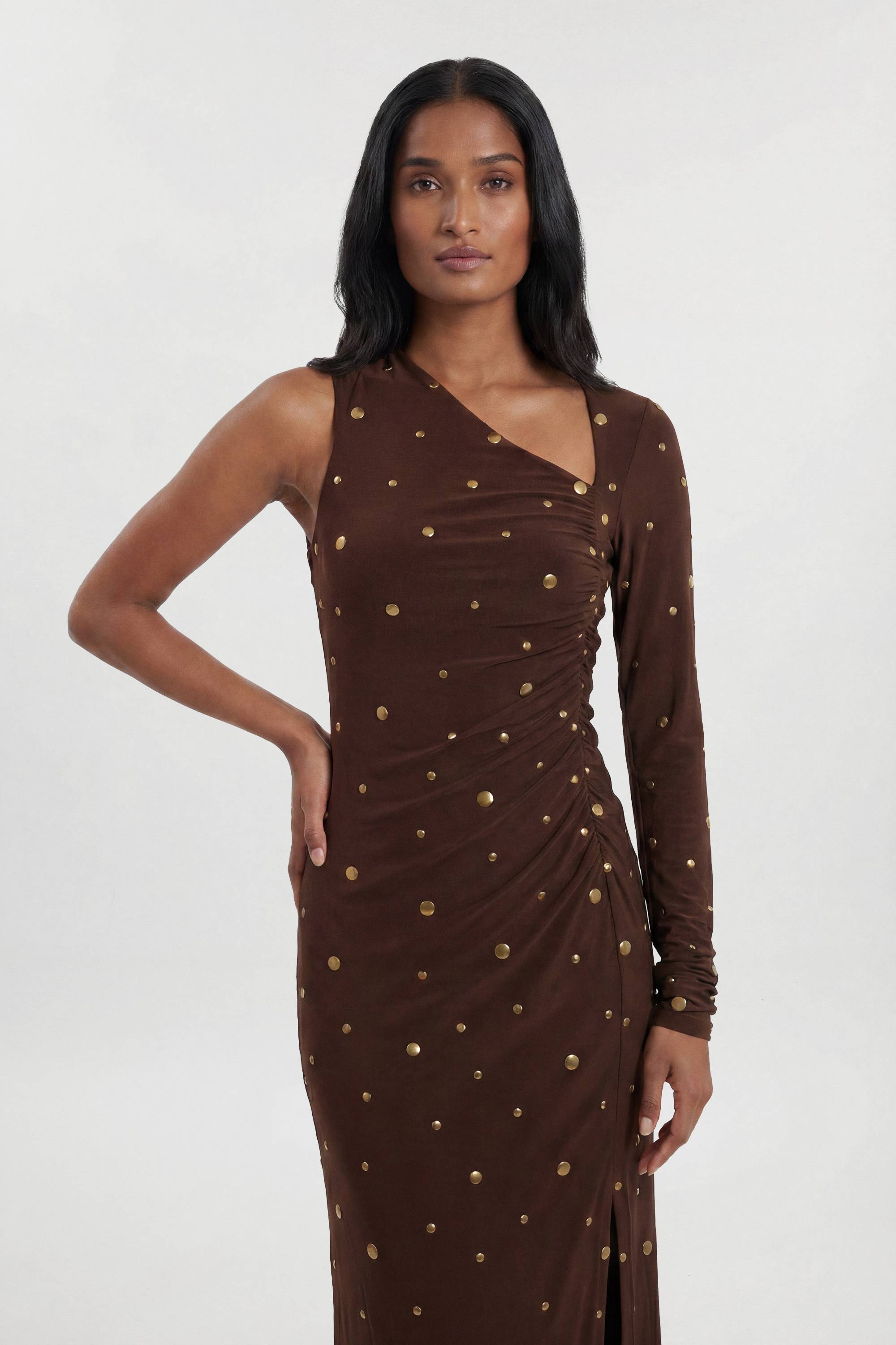 KarenMillen Robe Maxi Premium En Crêpe Slinky Avec Ornements Et Découpes