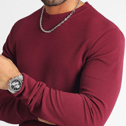 Tee Shirt Manches Longues Texturé Waffle 0556 Bordeaux