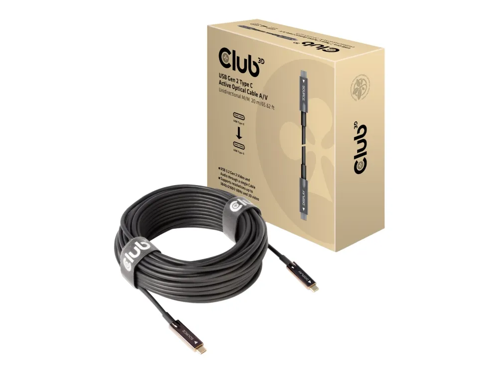 [OUTLET] - Club 3D - USB-kabel - 24 pin USB-C (han) til 24 pin USB-C (han) - USB 3.2 Gen 2 - 20 m - Active Optical Cable (AOC)