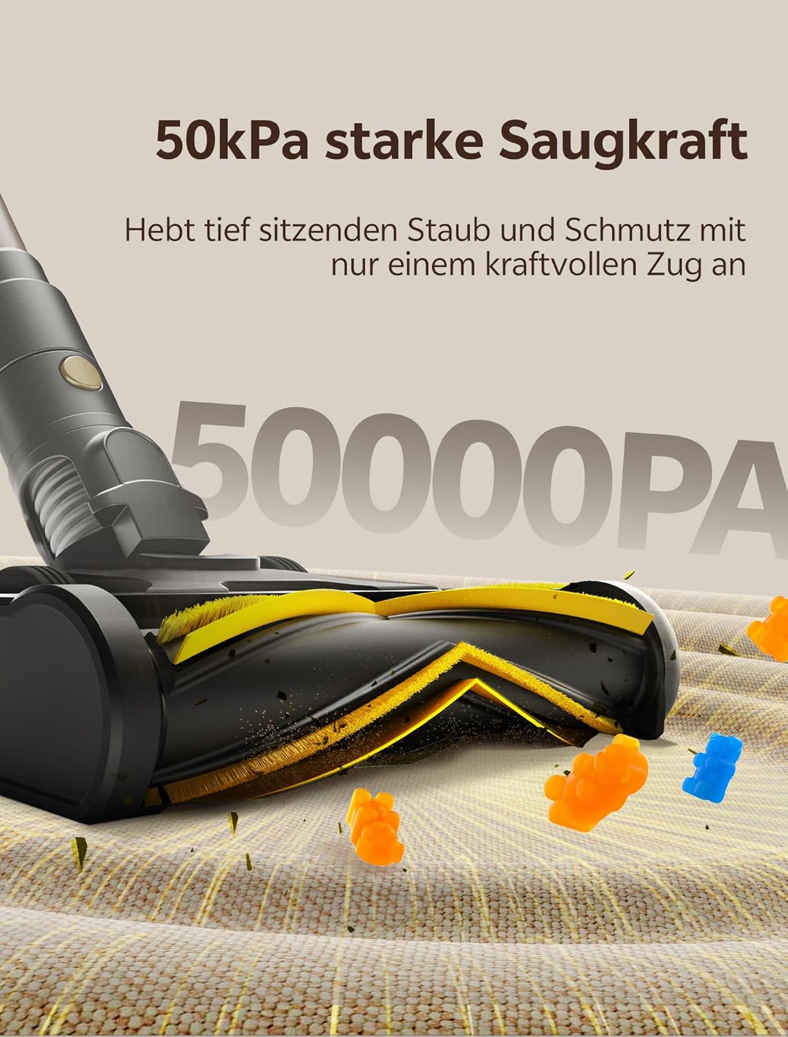 Ultenic Akku Staubsauger, 50000Pa/ 65Min, Staubsauger Kabellos mit GreenEye Technologie, Teleskoprohr& Freistehend, 6-stufige Filtration, Anti-Verhedderungs-Bürste, for Tierhaare/Teppiche/Hartböden