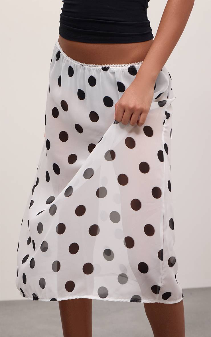 Blanc Jupe Midi En Mousseline À Pois