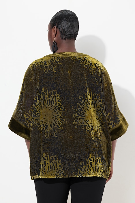 Bluse, Ausbrenner-Samt, Oversized, Rundhals, Halbarm