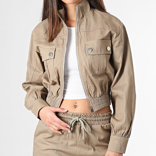 Ensemble Veste Zippée Et Pantalon Cargo Femme Taupe