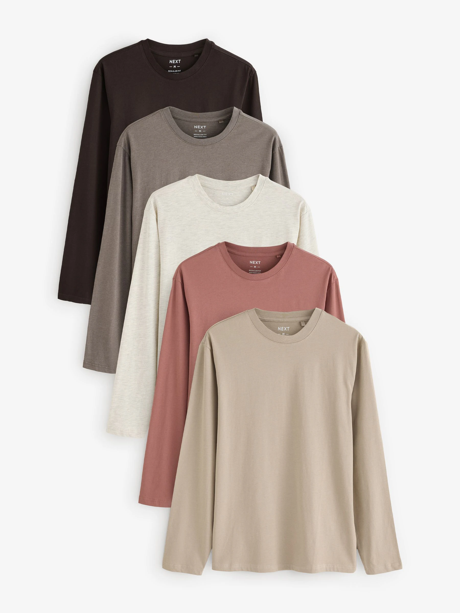 Neutraal - Normale Pasvorm - verpakking van 5 regular-fit T-shirts met lange mouwen van 100% katoen