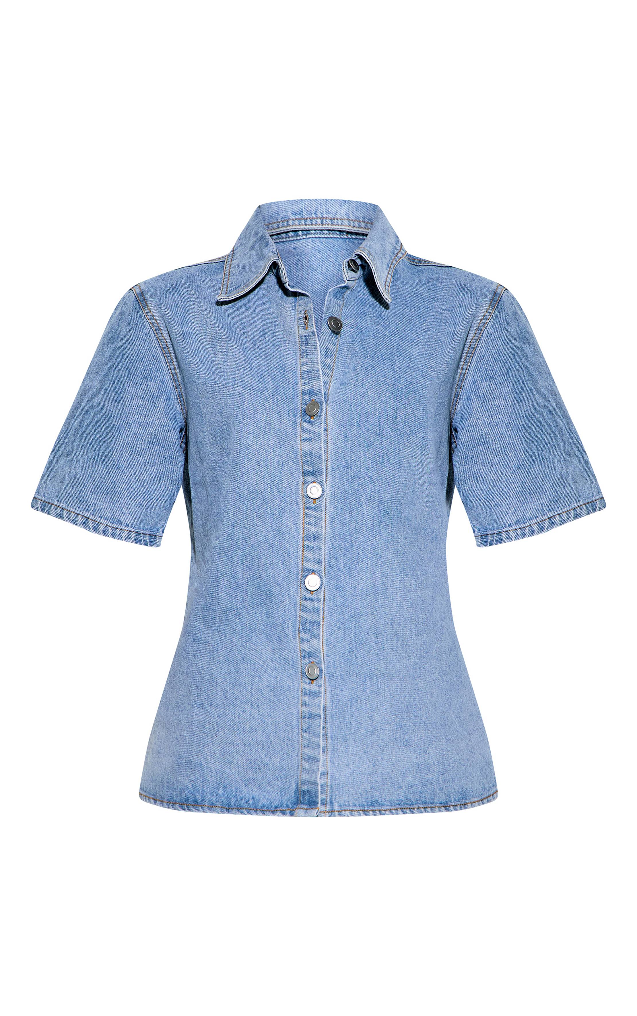Light Blue Wash Chemise En Jean Bleu Clair Boutonnée