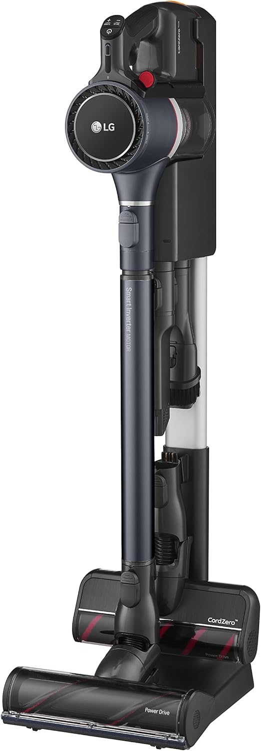 LG CordZero A9K-PRO1G Kabelloser Staubsauger, leistungsstark, 200 W, Laufzeit 120 Minuten, mit WLAN, 3 Bürsten und 4 Zubehör, elektrischer Besen mit Teleskopschlauch und 2 wiederaufladbaren Akkus