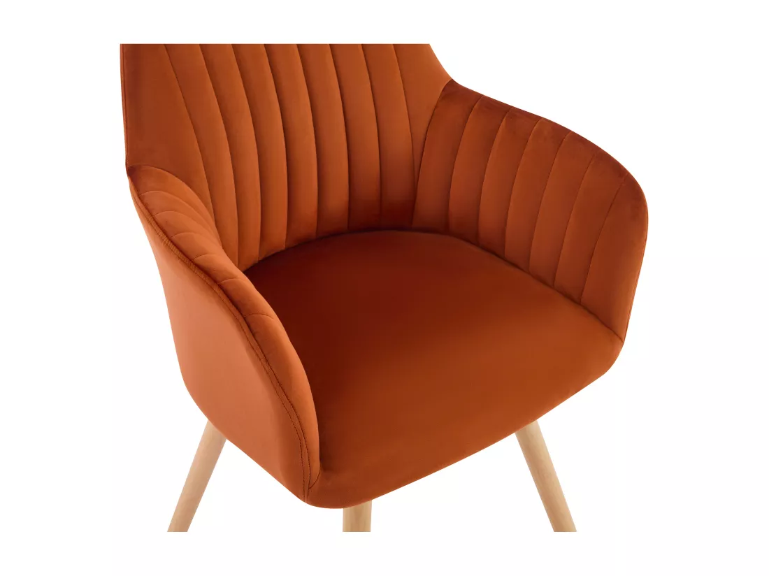 Lot de 2 chaises avec accoudoirs en velours et métal effet bois - Terracotta - ELEANA