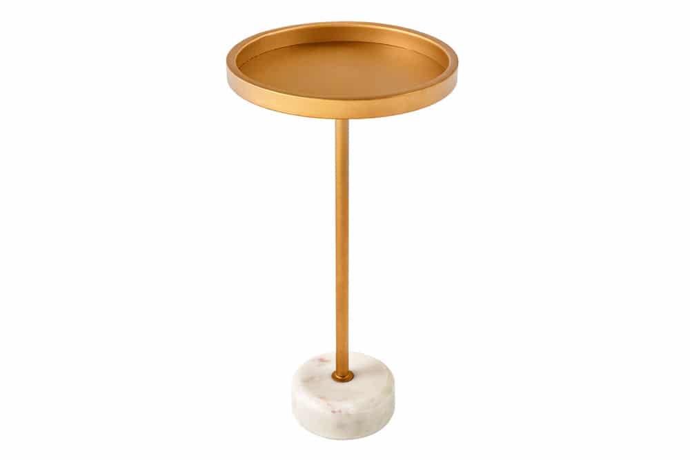 Runder Beistelltisch TRAYFUL 60cm gold Eisen weiß Marmorfuß handmade