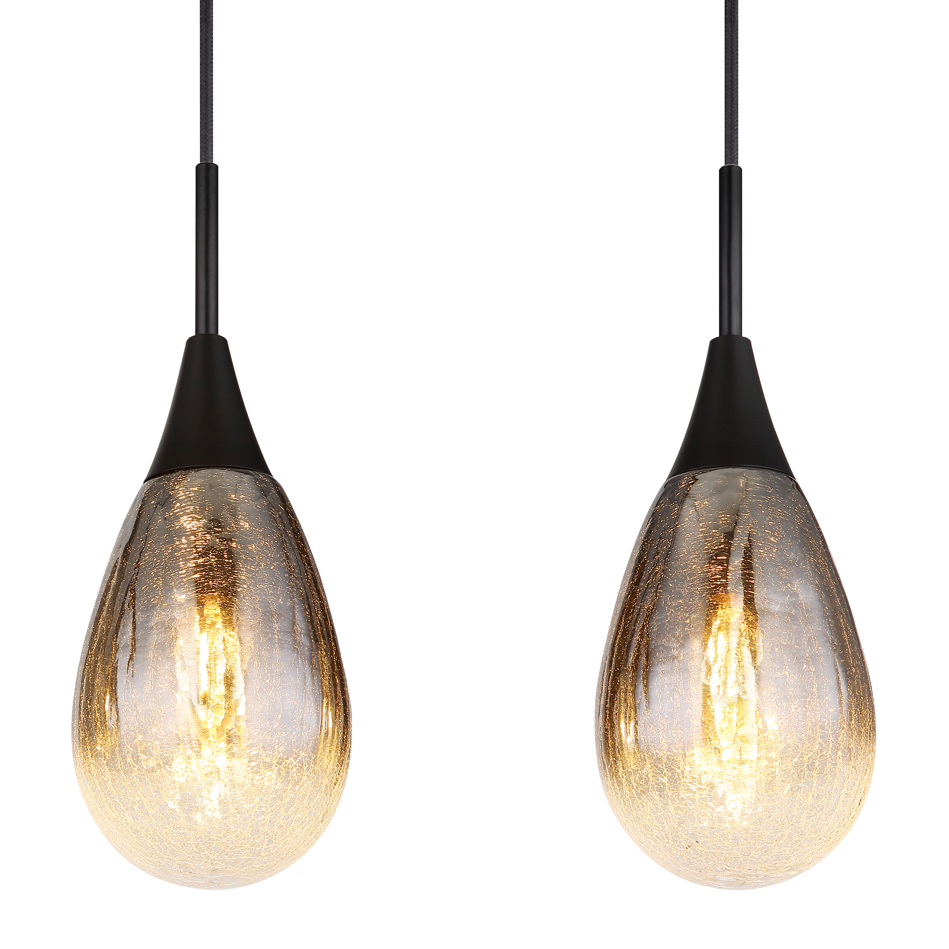 Hängeleuchte - schwarz matt - Glas crackle - 4-flammig