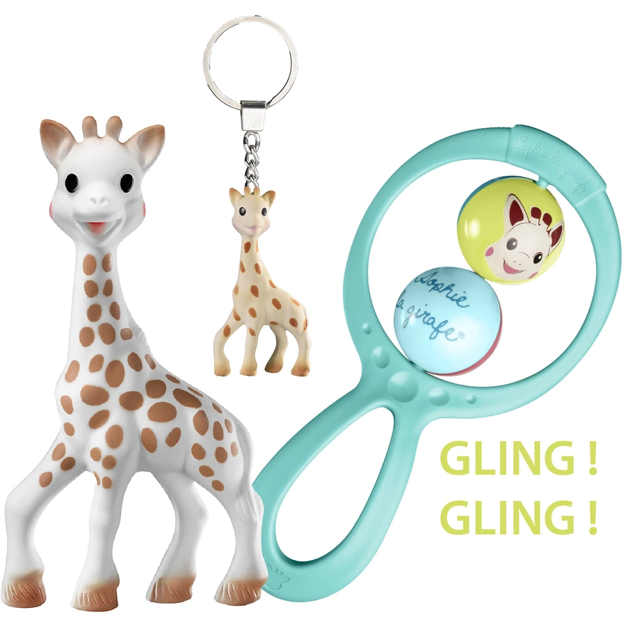 VULLI Sophie la girafe® Geschenkset zur Geburt mit Sophie la girafe®, 1 Rassel Swing, 1 Schlüsselanhänger