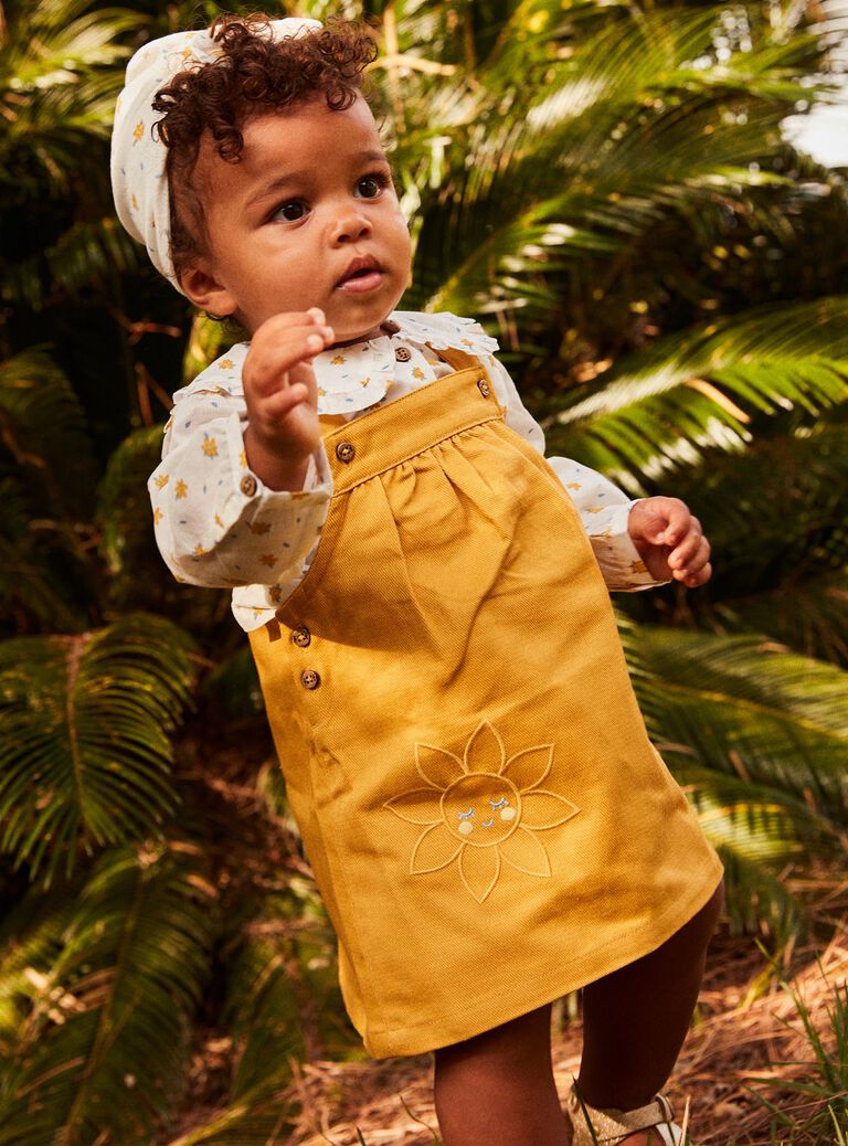 Robe chasuble en twill jaune miel