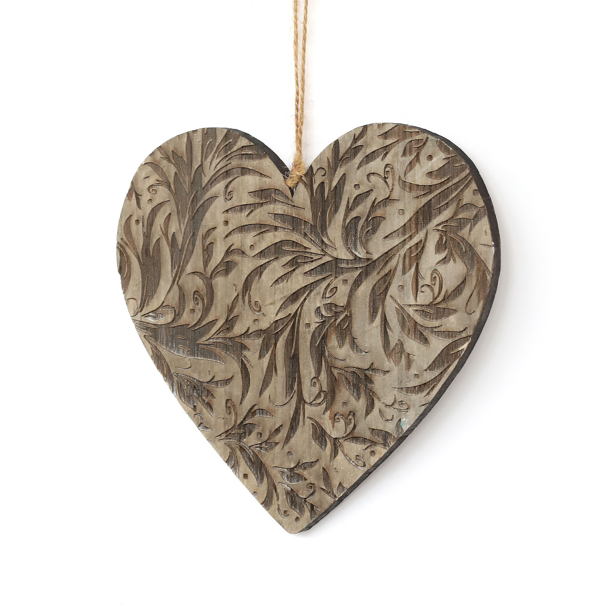 Holzherz 'Blumen' groß, grau, Ø 25 cm von fischer's lagerhaus