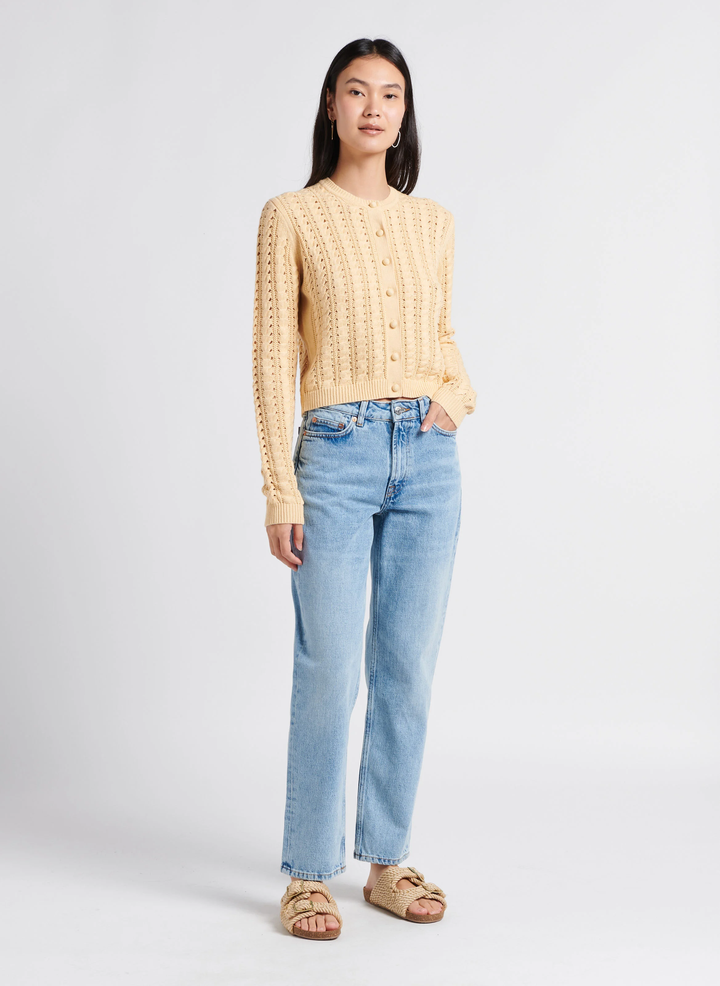 KENNEDY - Cardigan col rond en coton bio et en laine mélangés| Orange