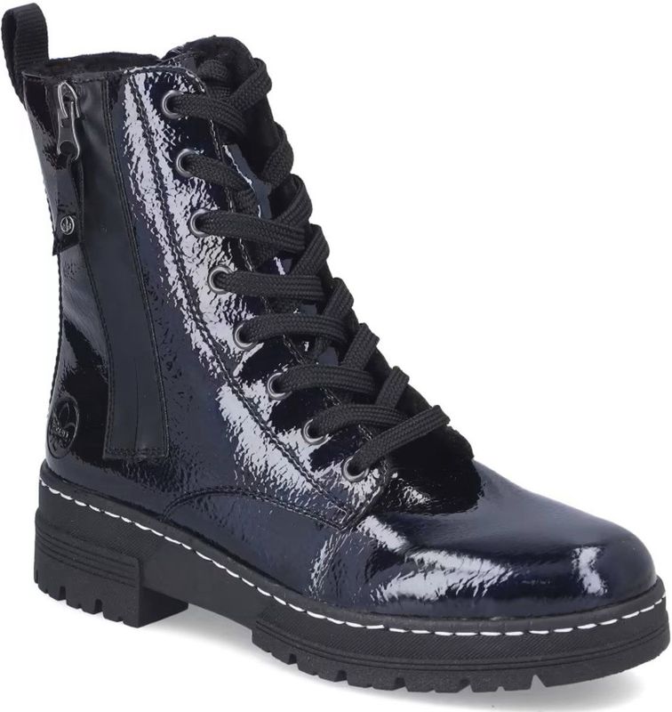 Rieker - Veterlaarsjes - Donkerblauw - Imitatieleer - Platte Hak