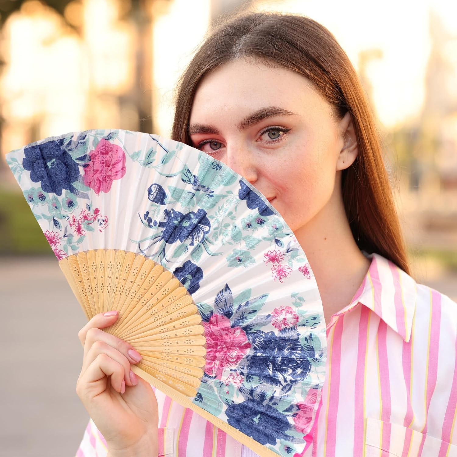 Bambus Fächer Faltbarer Handfächer Sommer Fan Blumen - Bunt