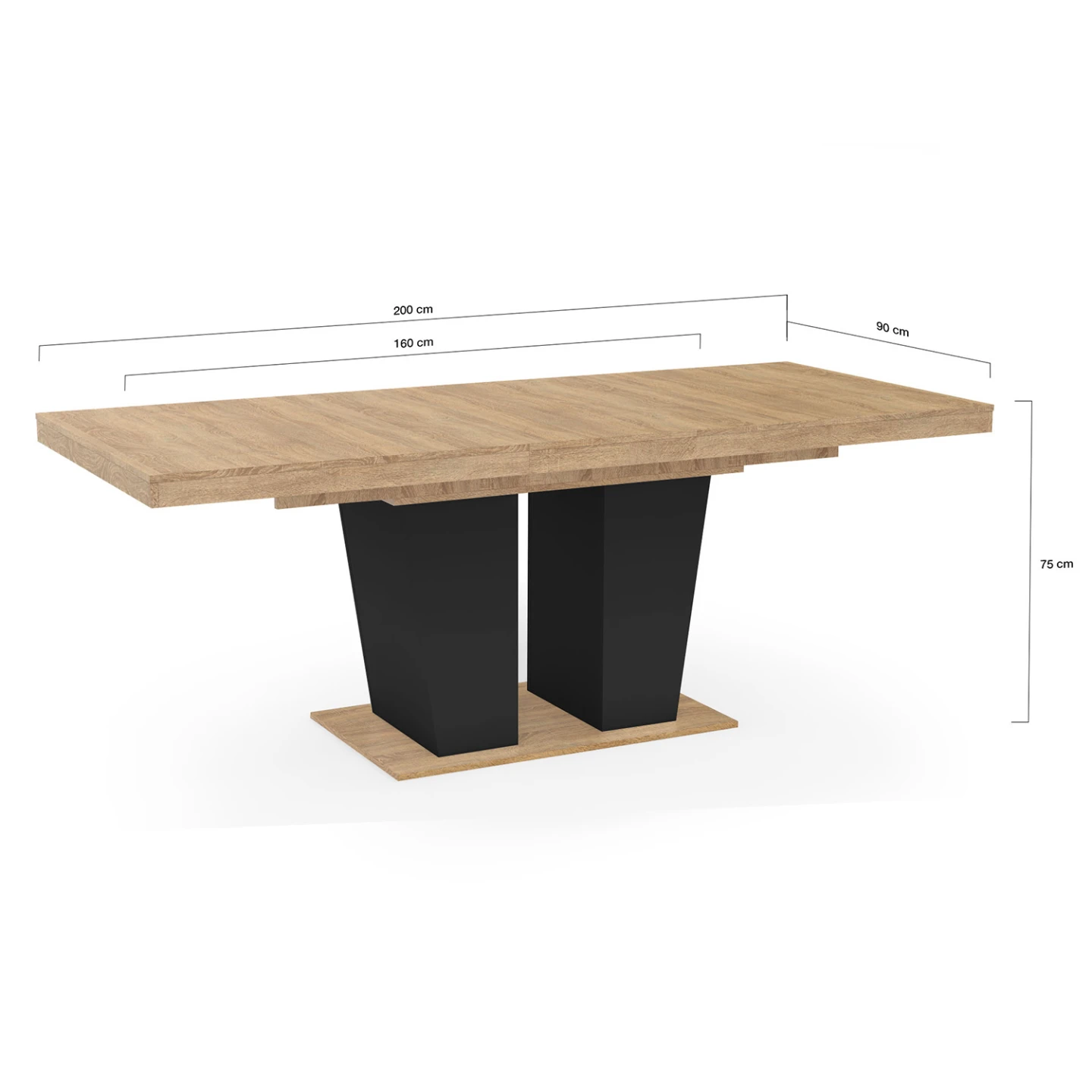Table à manger extensible rectangle ELIAD 6-10 personnes bois et noir 160-200 cm