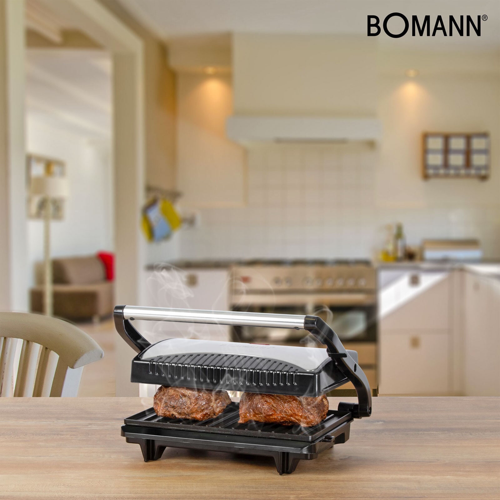 BOMANN Multigrill MG 2251 CB Edelstahlgehäuse, 700 Watt, inox-schwarz
