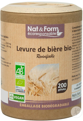 Nat&Form Levure De Bière Revivifiable Bio Complément Alimentaire 200 Gélules Végétales