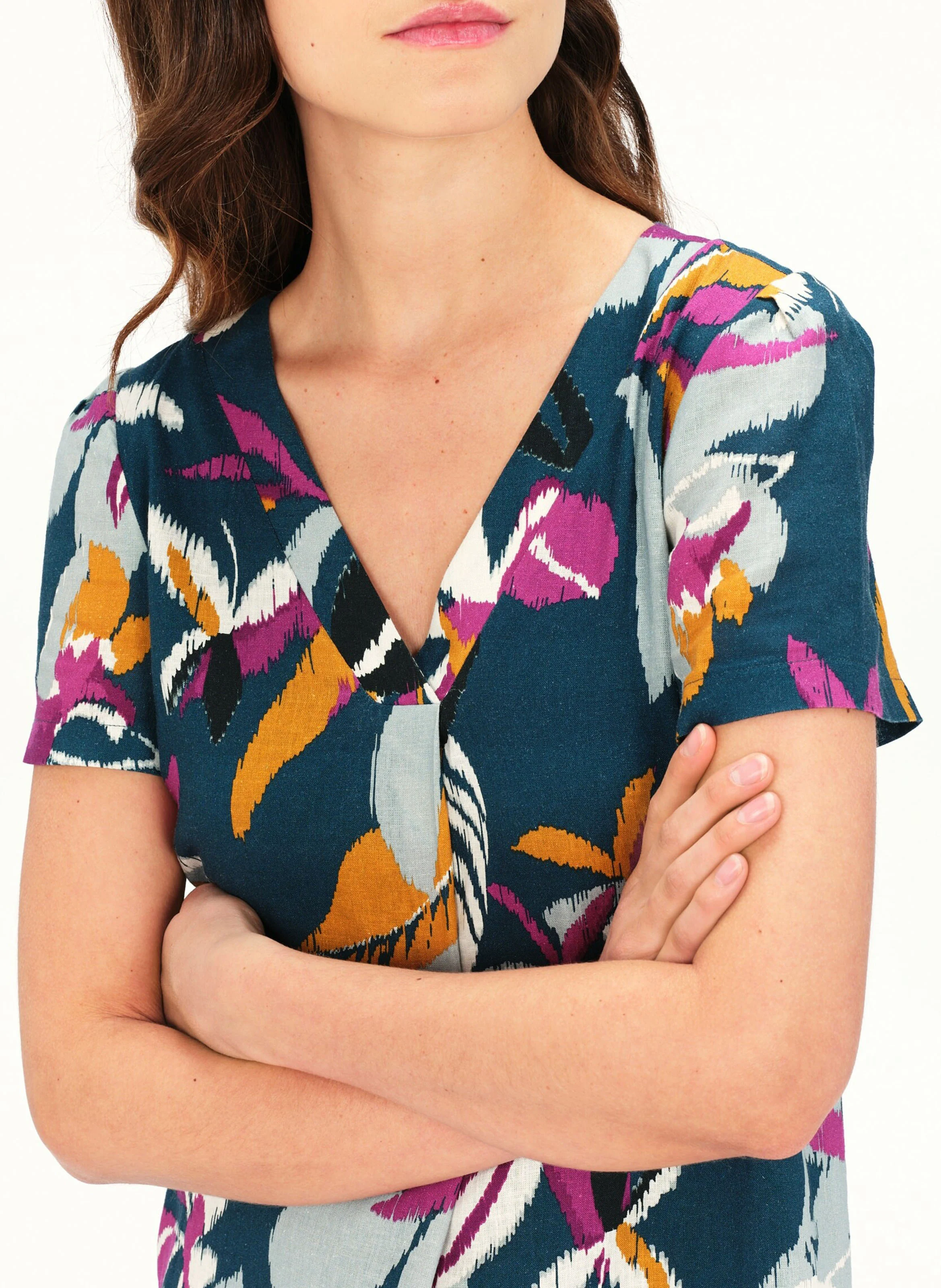RAMELA1 - Robe courte col V à imprimé floral | Vert