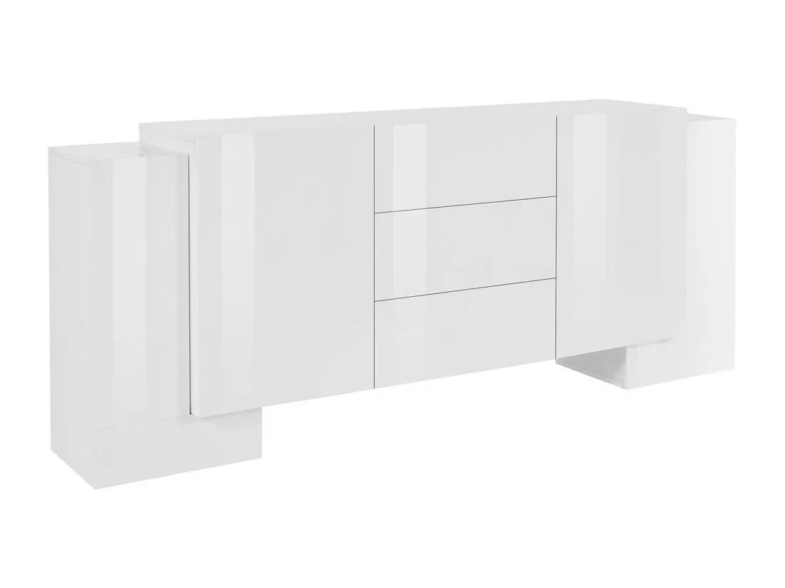 Buffet Dcuom, Buffet de cuisine avec 2 portes et 3 tiroirs, Buffet de salon, Buffet de cuisine, 100% Made in Italy, 210x45h85 cm, Blanc brillant